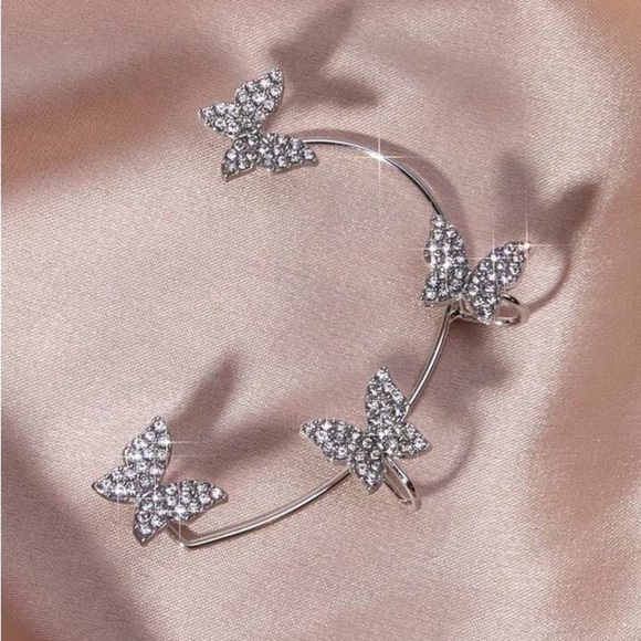 Silver Butterfly Ear Cuff/Ear Climber With Rhinestones - Picture 2 of 14
